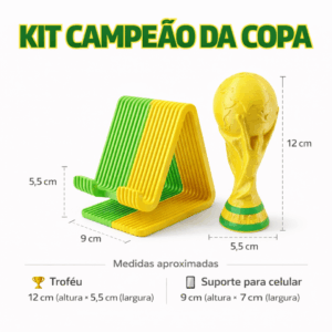 Suporte para Celular de Mesa + Troféu Copa do Mundo